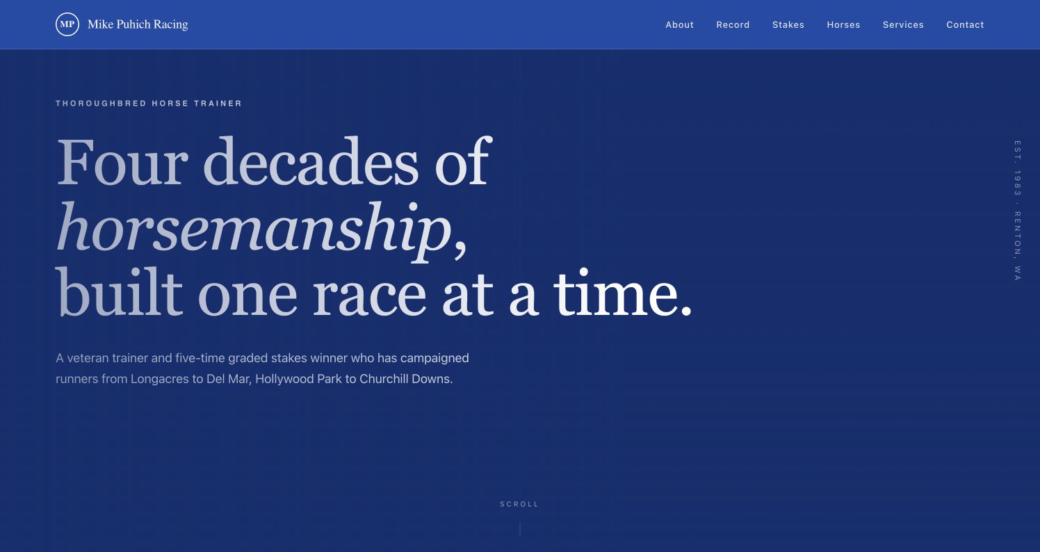 Mike Puhich Racing trainer website